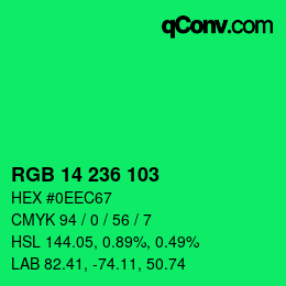 颜色代码: RGB 14 236 103 | qconv.com