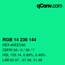 颜色代码: RGB 14 236 144 | qconv.com
