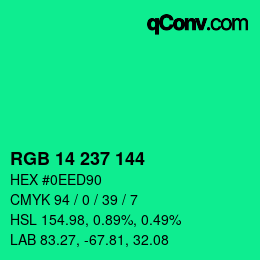 颜色代码: RGB 14 237 144 | qconv.com