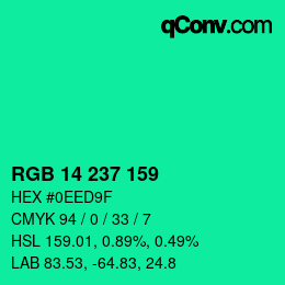 颜色代码: RGB 14 237 159 | qconv.com