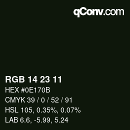 Color code: RGB 14 23 11 | qconv.com