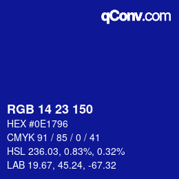 カラーコード: RGB 14 23 150 | qconv.com