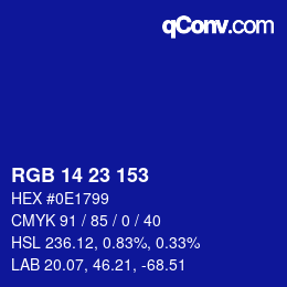 カラーコード: RGB 14 23 153 | qconv.com