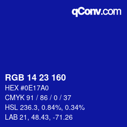 颜色代码: RGB 14 23 160 | qconv.com