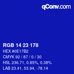 Color code: RGB 14 23 178 | qconv.com