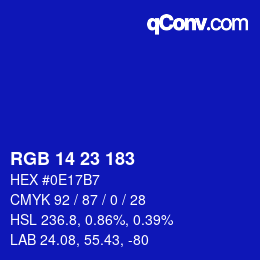 カラーコード: RGB 14 23 183 | qconv.com