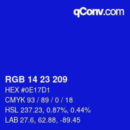 Color code: RGB 14 23 209 | qconv.com