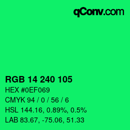 Color code: RGB 14 240 105 | qconv.com
