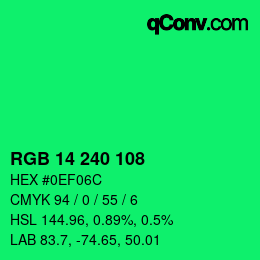 Color code: RGB 14 240 108 | qconv.com