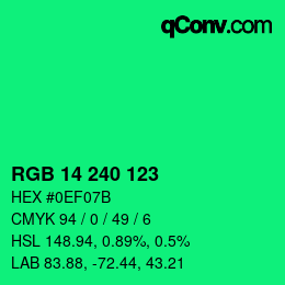 Color code: RGB 14 240 123 | qconv.com