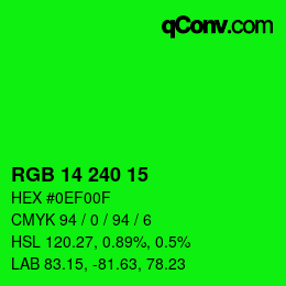 Color code: RGB 14 240 15 | qconv.com