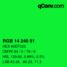 Color code: RGB 14 240 51 | qconv.com