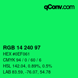 カラーコード: RGB 14 240 97 | qconv.com