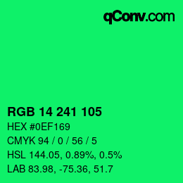 颜色代码: RGB 14 241 105 | qconv.com