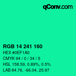 Color code: RGB 14 241 160 | qconv.com