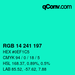 Color code: RGB 14 241 197 | qconv.com