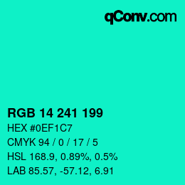 Color code: RGB 14 241 199 | qconv.com