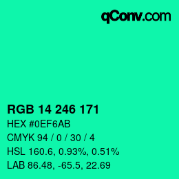 Color code: RGB 14 246 171 | qconv.com