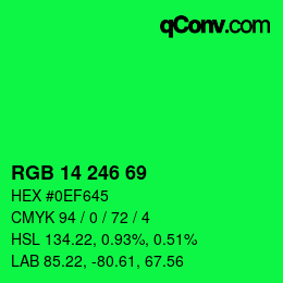 カラーコード: RGB 14 246 69 | qconv.com