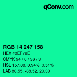 カラーコード: RGB 14 247 158 | qconv.com