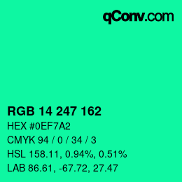 カラーコード: RGB 14 247 162 | qconv.com