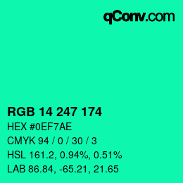 Color code: RGB 14 247 174 | qconv.com