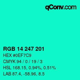 Color code: RGB 14 247 201 | qconv.com