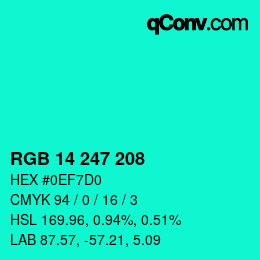 Color code: RGB 14 247 208 | qconv.com
