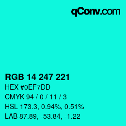 Color code: RGB 14 247 221 | qconv.com