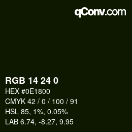 Color code: RGB 14 24 0 | qconv.com