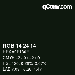 Color code: RGB 14 24 14 | qconv.com