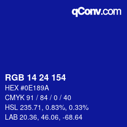 カラーコード: RGB 14 24 154 | qconv.com
