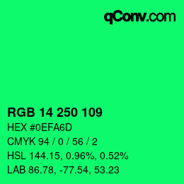 カラーコード: RGB 14 250 109 | qconv.com