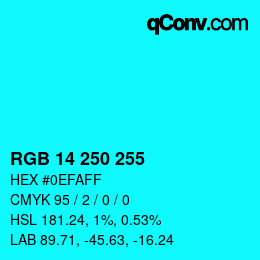 カラーコード: RGB 14 250 255 | qconv.com