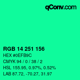 颜色代码: RGB 14 251 156 | qconv.com