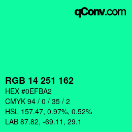 颜色代码: RGB 14 251 162 | qconv.com