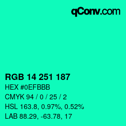 Color code: RGB 14 251 187 | qconv.com