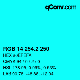 カラーコード: RGB 14 254.2 250 | qconv.com