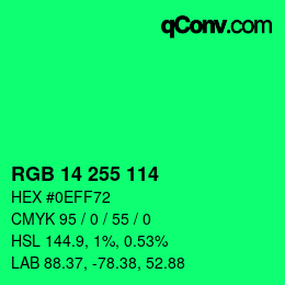 Color code: RGB 14 255 114 | qconv.com