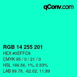 Color code: RGB 14 255 201 | qconv.com