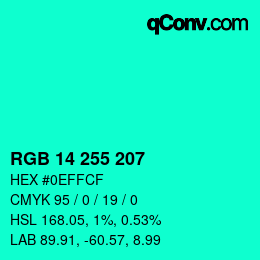 Color code: RGB 14 255 207 | qconv.com