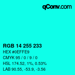 Color code: RGB 14 255 233 | qconv.com