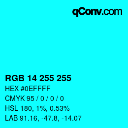 Color code: RGB 14 255 255 | qconv.com