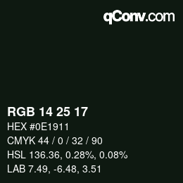 カラーコード: RGB 14 25 17 | qconv.com