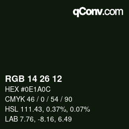 Color code: RGB 14 26 12 | qconv.com