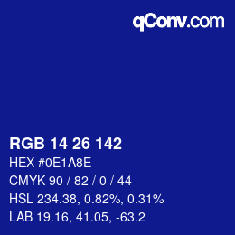 Color code: RGB 14 26 142 | qconv.com