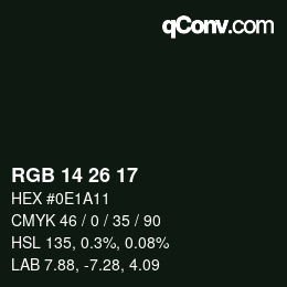 カラーコード: RGB 14 26 17 | qconv.com