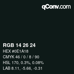 カラーコード: RGB 14 26 24 | qconv.com