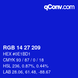 Color code: RGB 14 27 209 | qconv.com