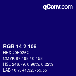 Color code: RGB 14 2 108 | qconv.com